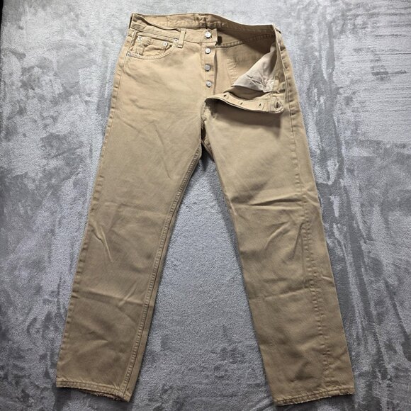 Vintage Levis 501 Jeans Mens 34x30 Khaki Button Fly Straight Made USA 501-0697 - Picture 1 of 12